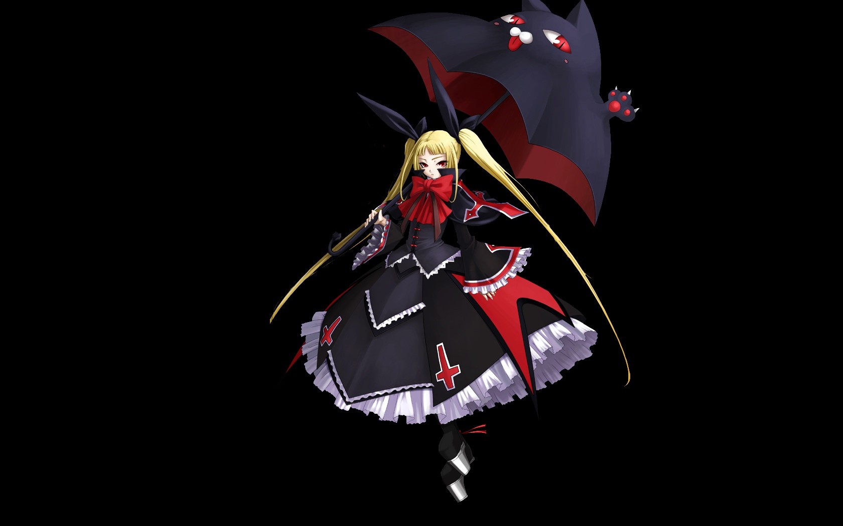 Anime 1680x1050 Blazblue anime anime girls umbrella simple background blonde dress long hair red eyes black background