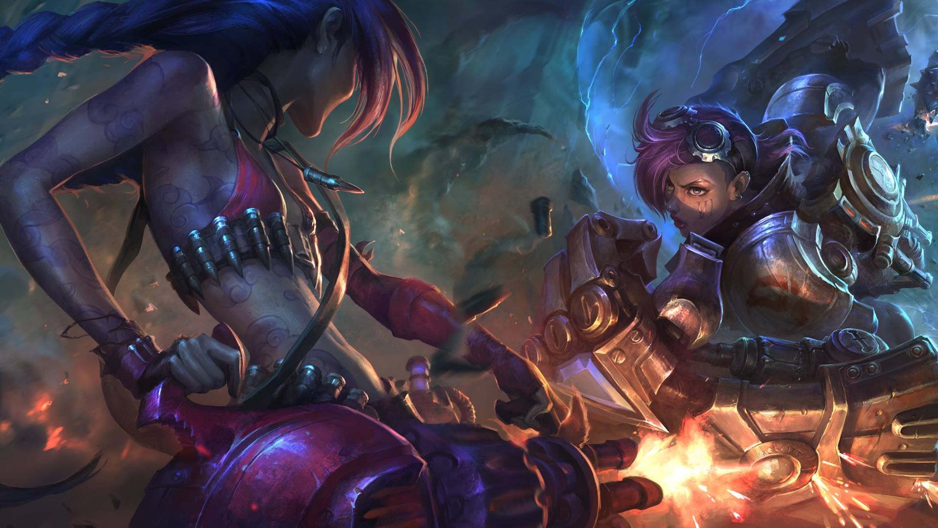 General 1920x1080 Vi (League of Legends) Jinx (League of Legends) League of Legends video games fantasy art ammunition women video game art video game girls video game characters skinny