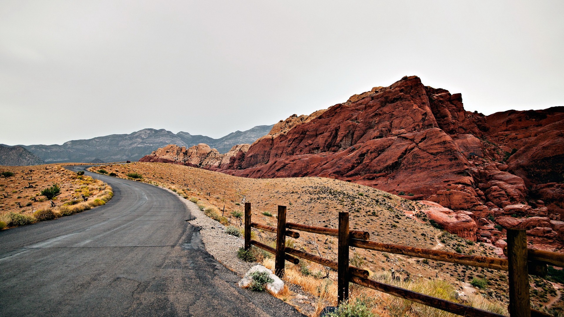 General 1920x1080 landscape road mountains Badlands (nature) Red Rock Canyon USA Nevada nature rocks fence
