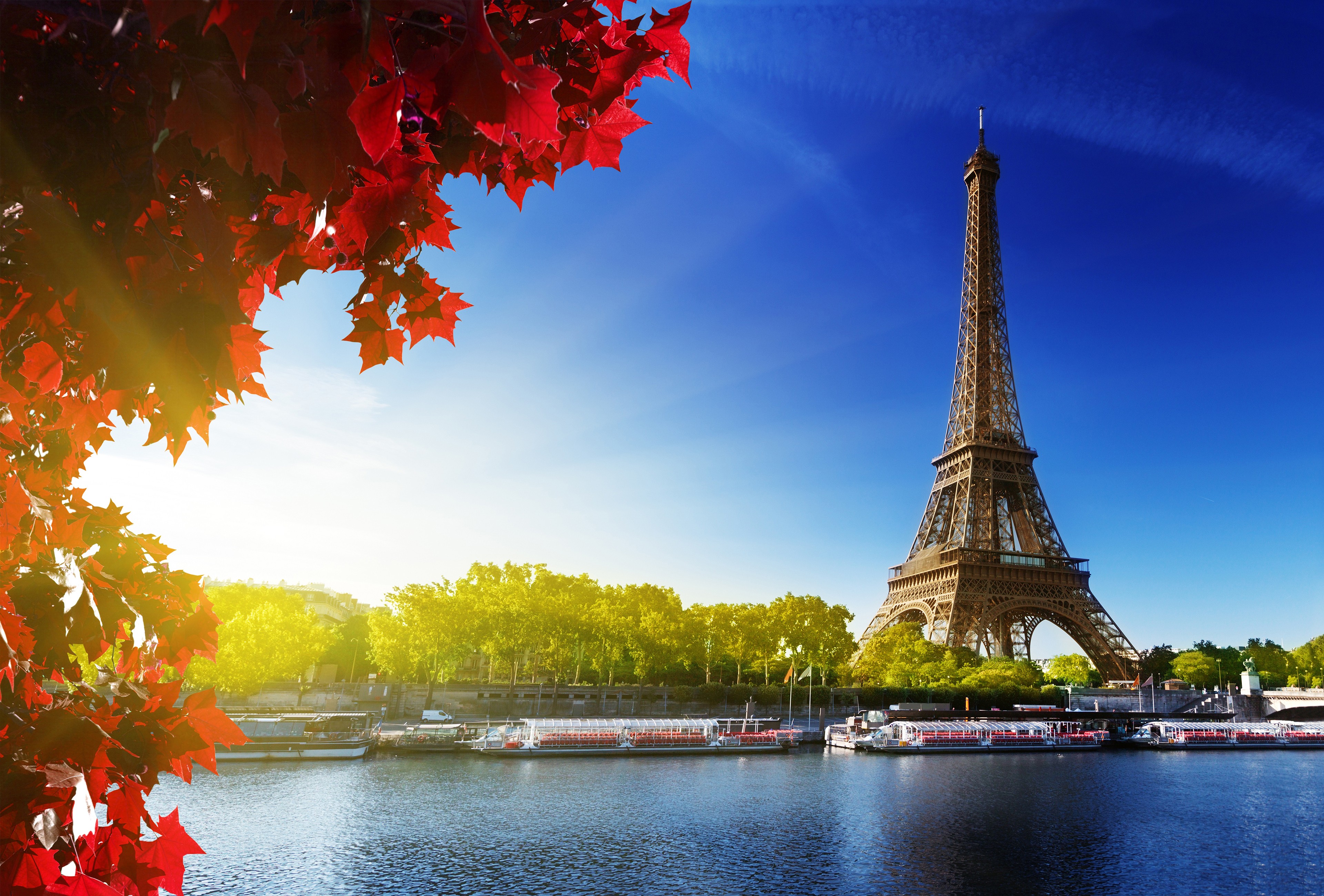 General 3840x2600 Paris Eiffel Tower Seine  France river sky sunlight landmark Europe