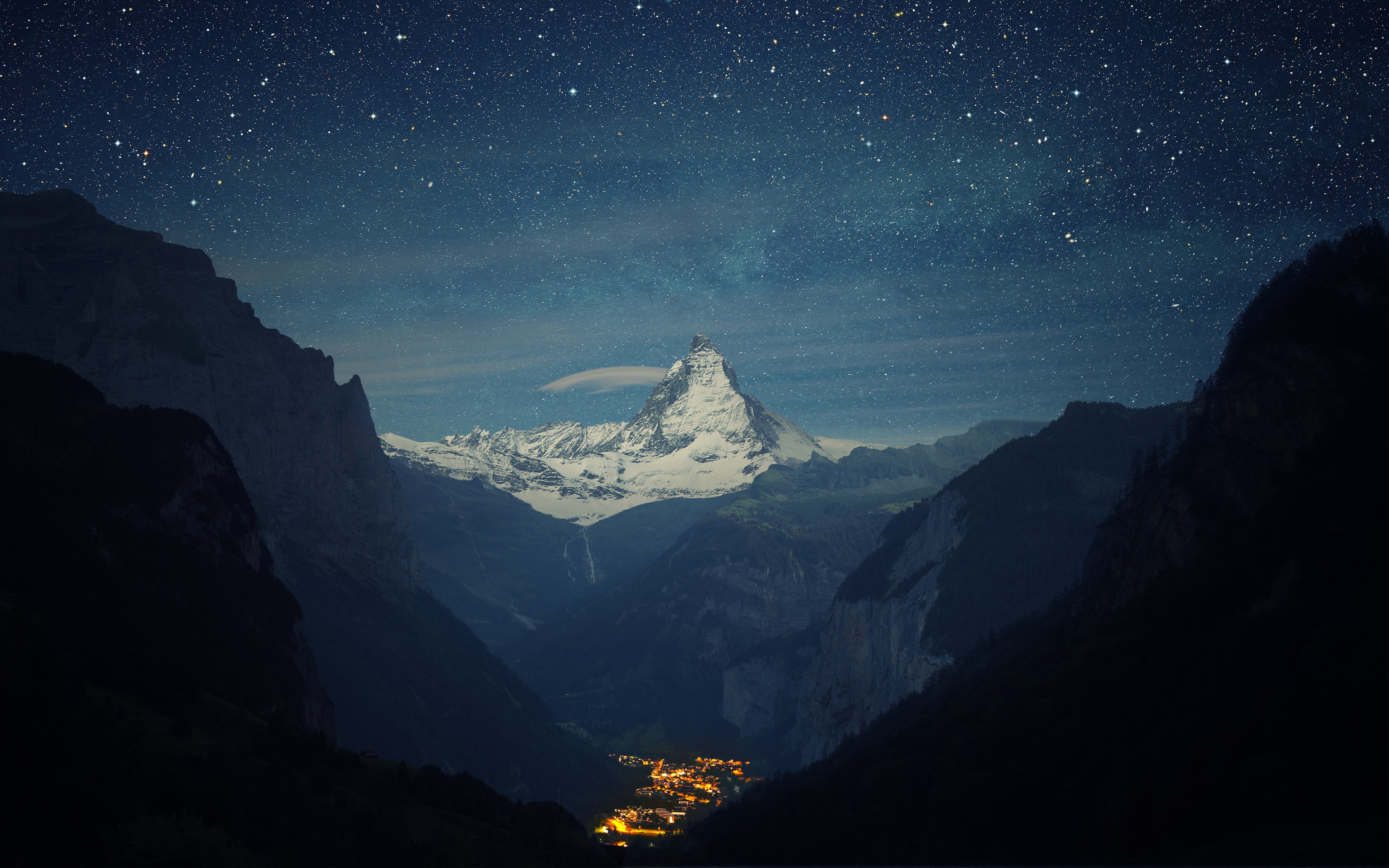 General 3840x2400 stars space clouds mountains snowy peak snow Matterhorn landscape nature sky