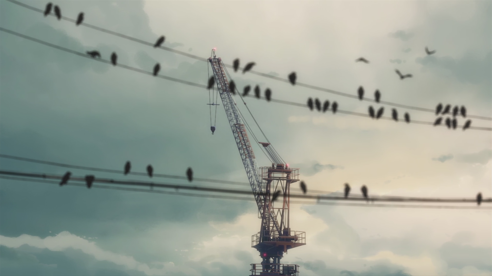 Anime 1920x1080 birds wires 5 Centimeters Per Second anime cranes (machine) animals Makoto Shinkai 