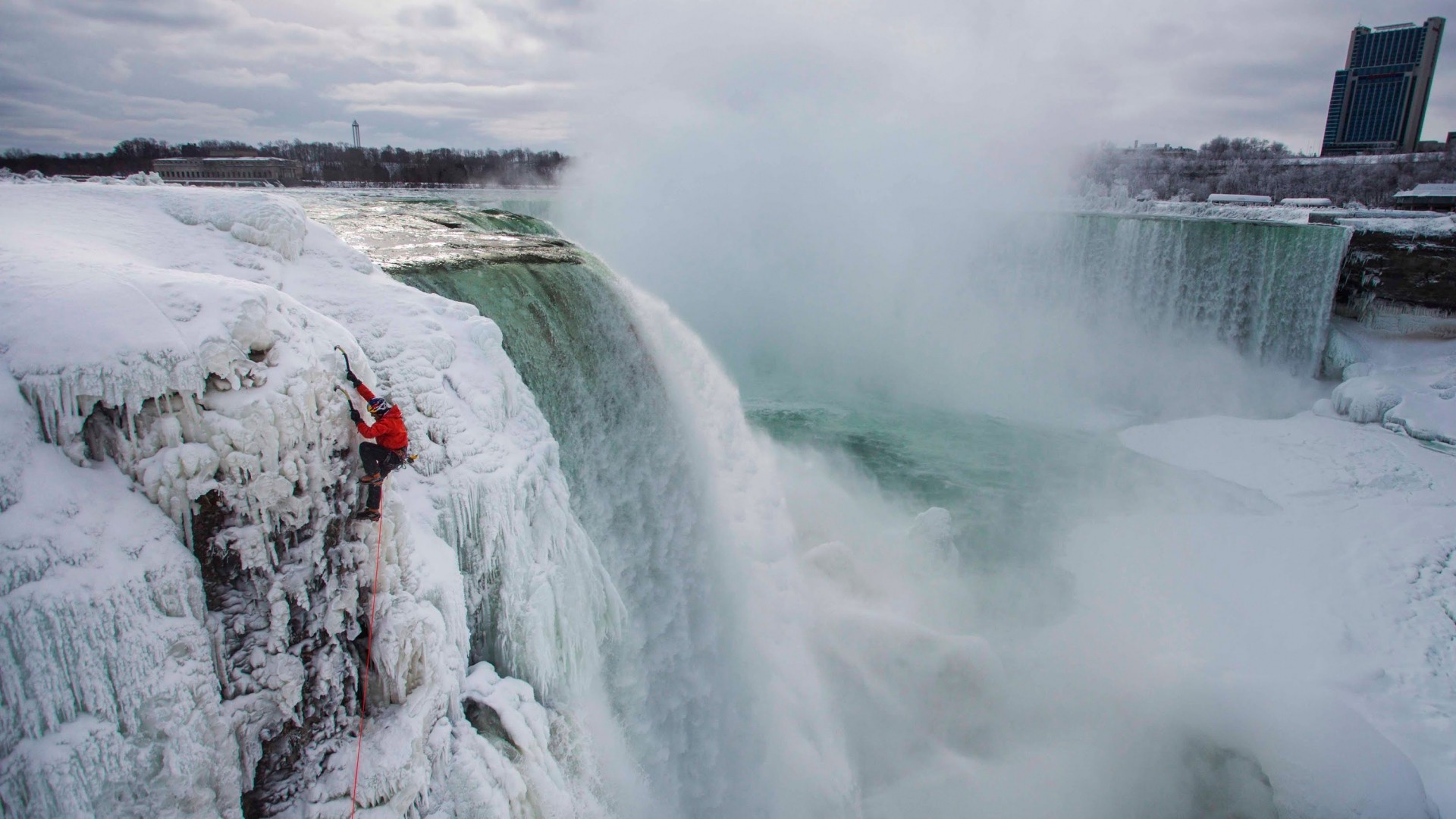 General 1920x1080 winter snow nature landscape Niagara Falls ice climbing men building rocks water waterfall 2015 (Year) men outdoors