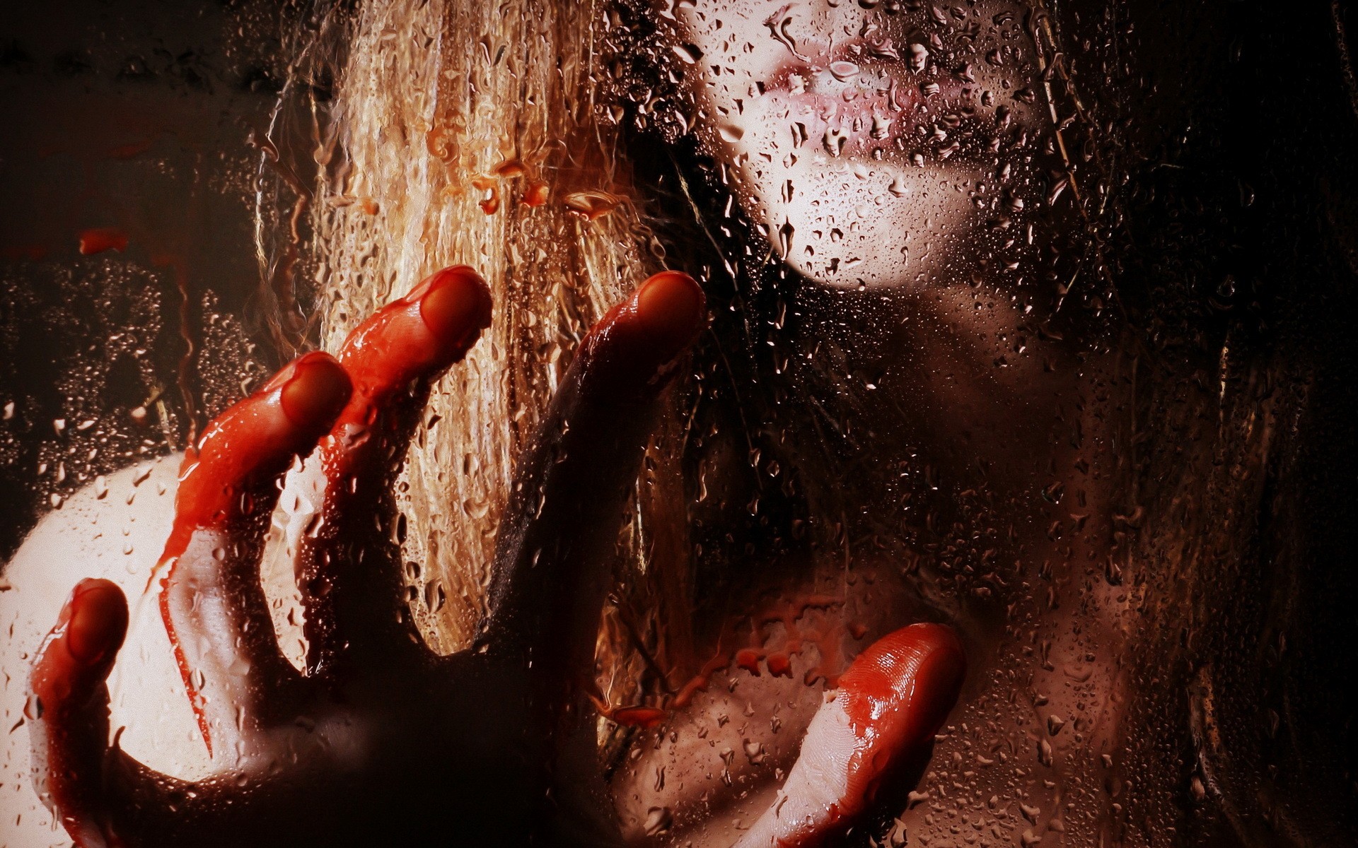 People 1920x1200 women blood murder water on glass Psycho behind the glass closeup