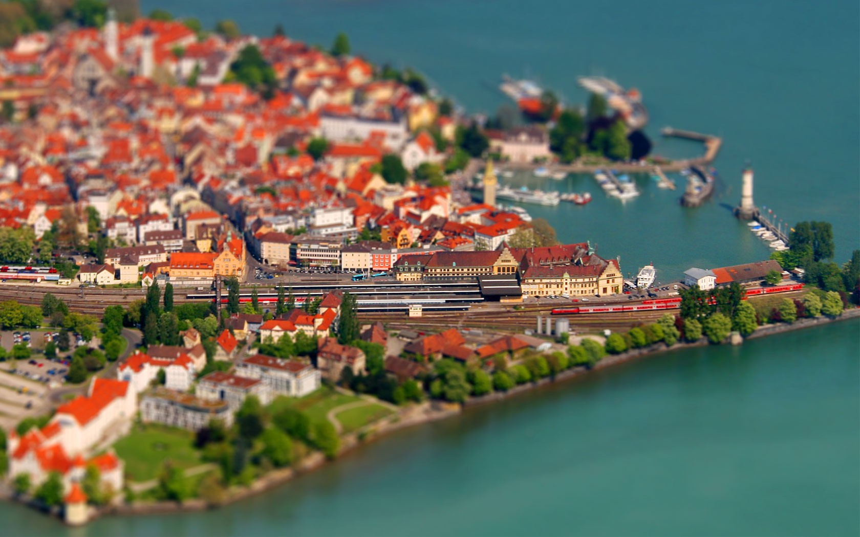 General 1680x1050 Germany cityscape tilt shift harbor Lake Constance aerial view