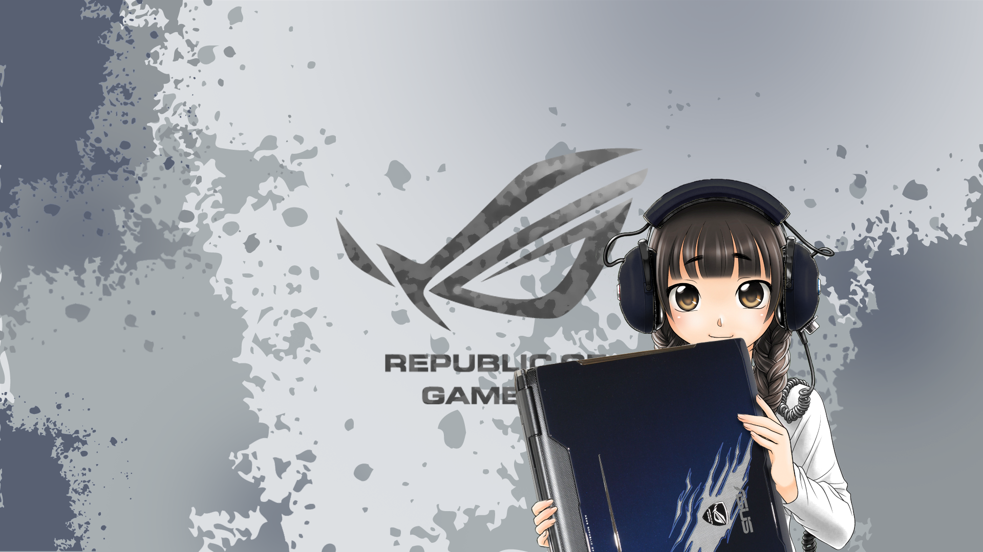 Anime 1920x1080 anime girls Republic of Gamers anime brunette technology brown eyes headphones ASUS looking at viewer