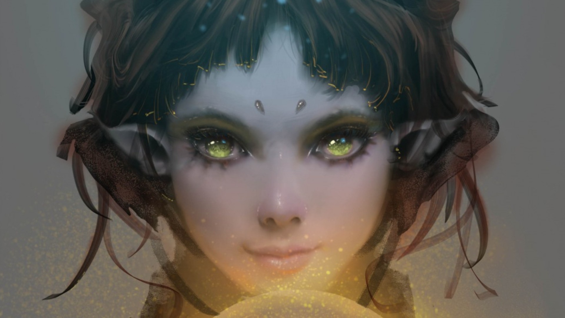 General 1920x1080 fantasy art fantasy girl dark hair green eyes women looking at viewer