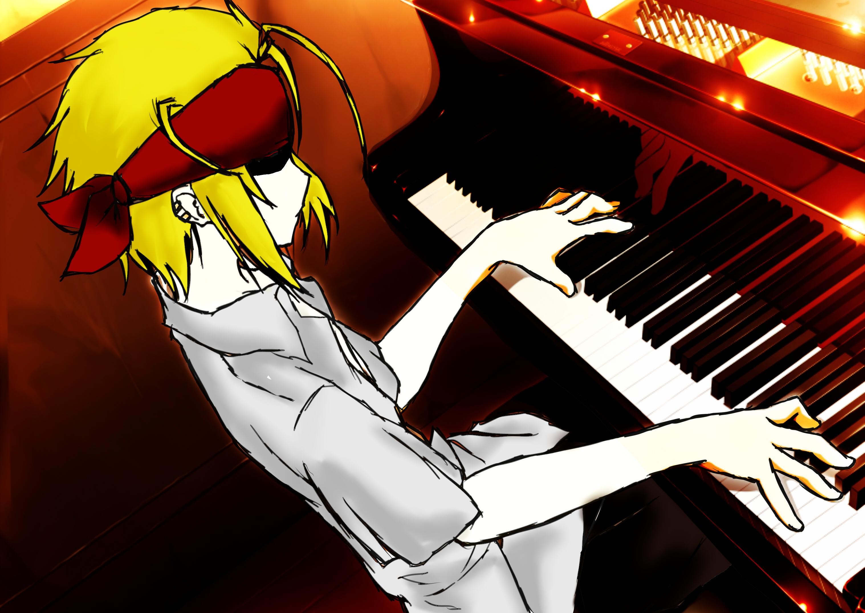 Anime 3035x2149 Angel Beats! piano anime musical instrument blonde hands