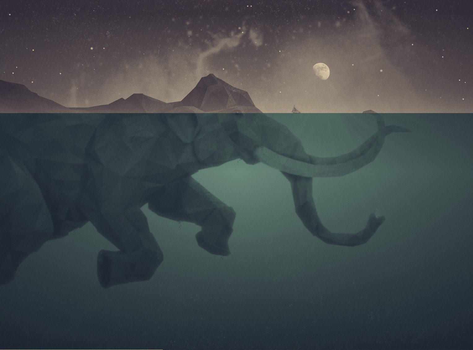 General 1529x1133 elephant water artwork digital art Moon landscape animals mammals abstract