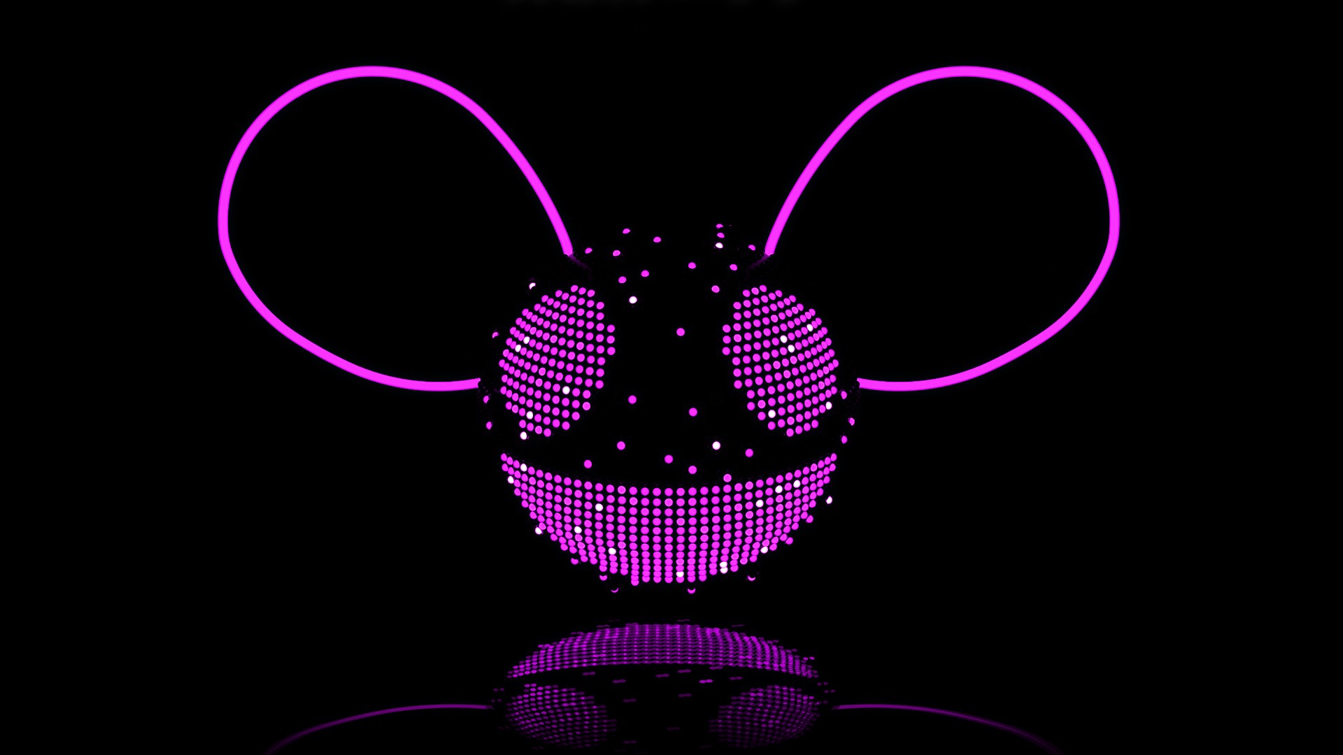 General 1920x1080 Deadmau5 mouse ears digital art neon black background reflection music simple background electronic music