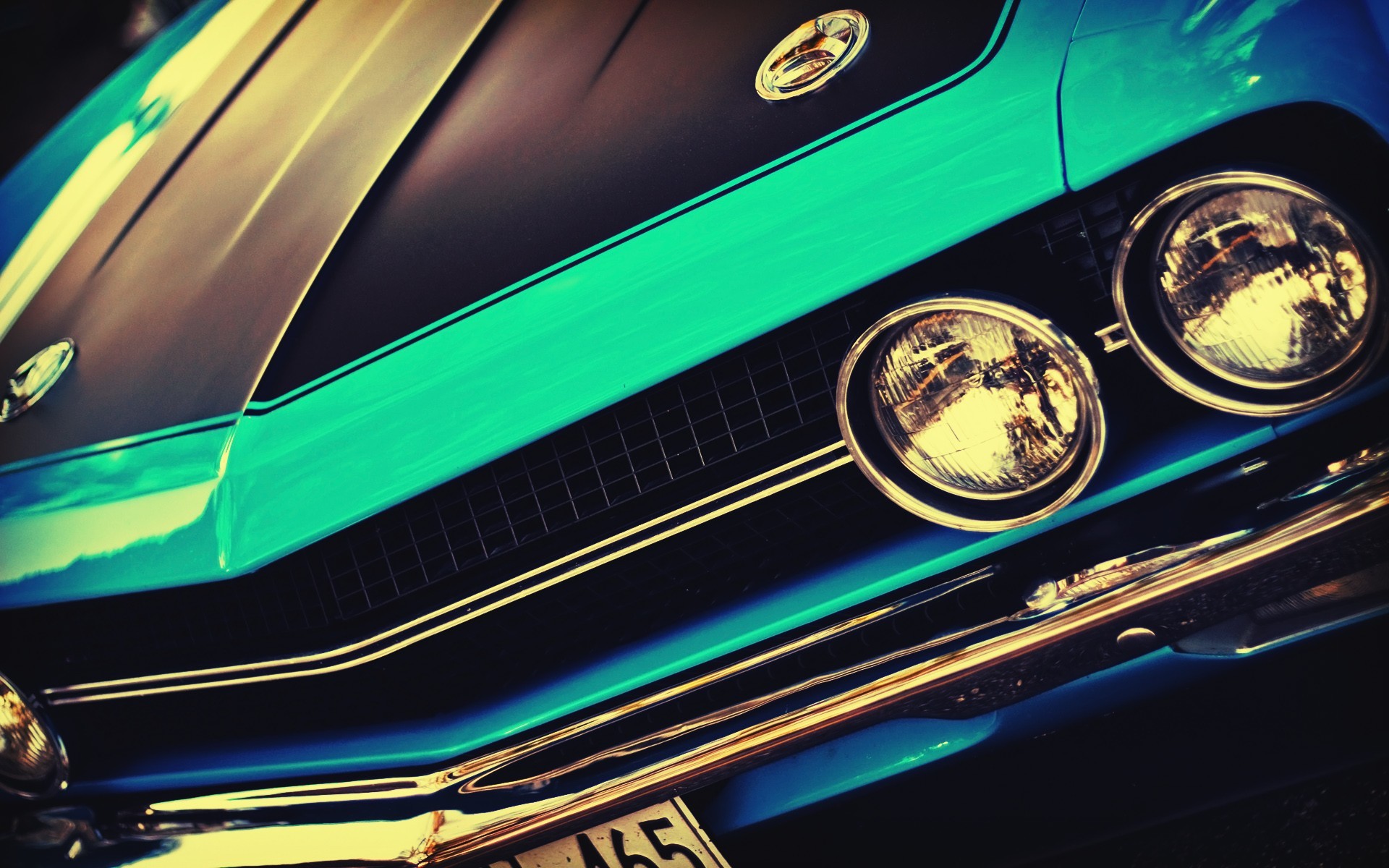 General 1920x1200 car vehicle vintage filter turquoise American cars Chevrolet Chevrolet Camaro closeup headlights frontal view blue cars