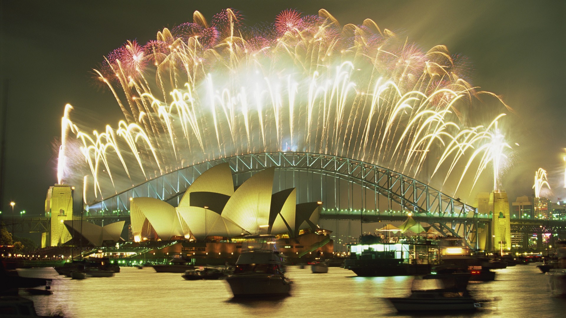 General 1920x1080 fireworks Sydney Australia bridge Sydney Opera House landmark Oceania