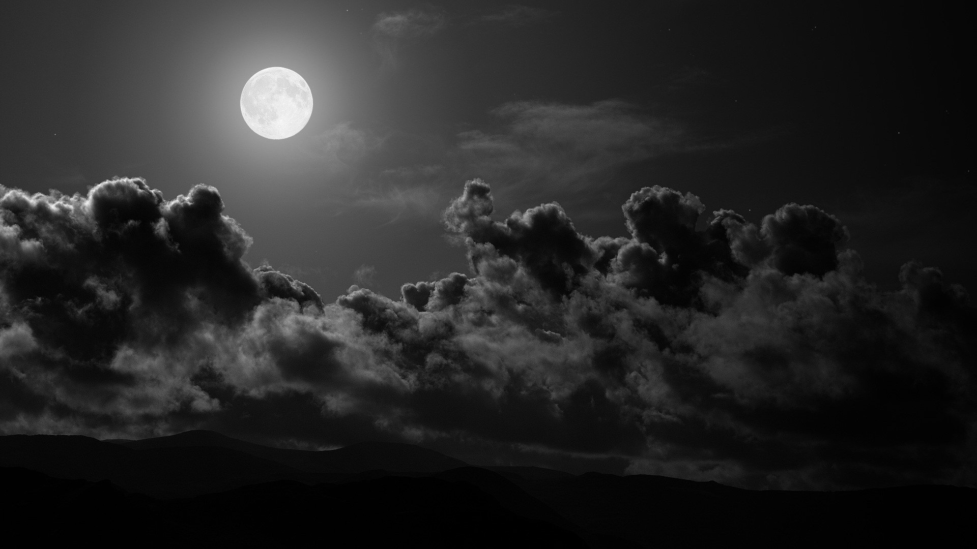 General 1920x1080 clouds monochrome nature landscape hills Moon moonlight night silhouette black digital art full moon
