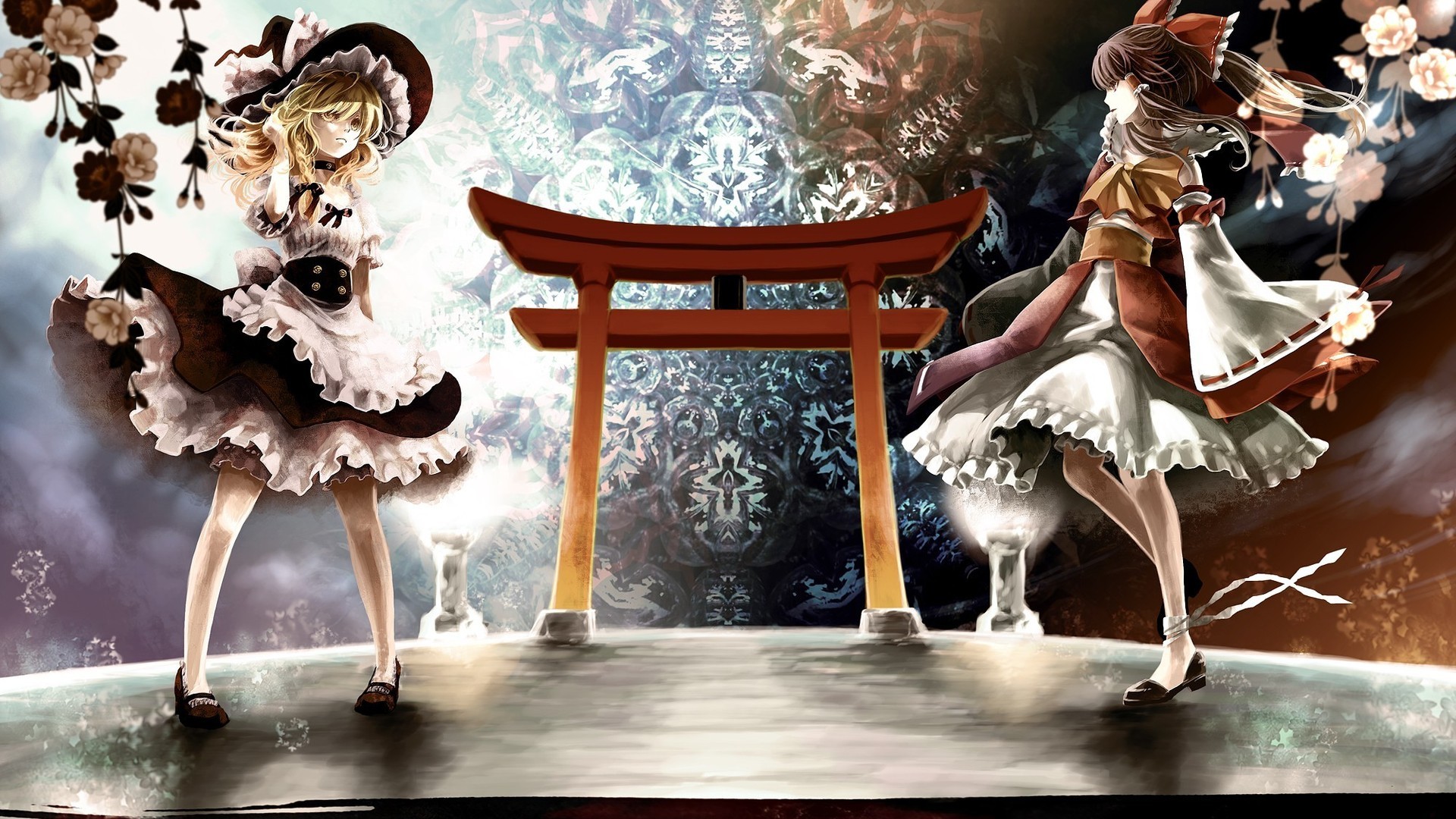 Anime 1920x1080 Touhou dress Asia witch hat anime girls anime blonde two women standing