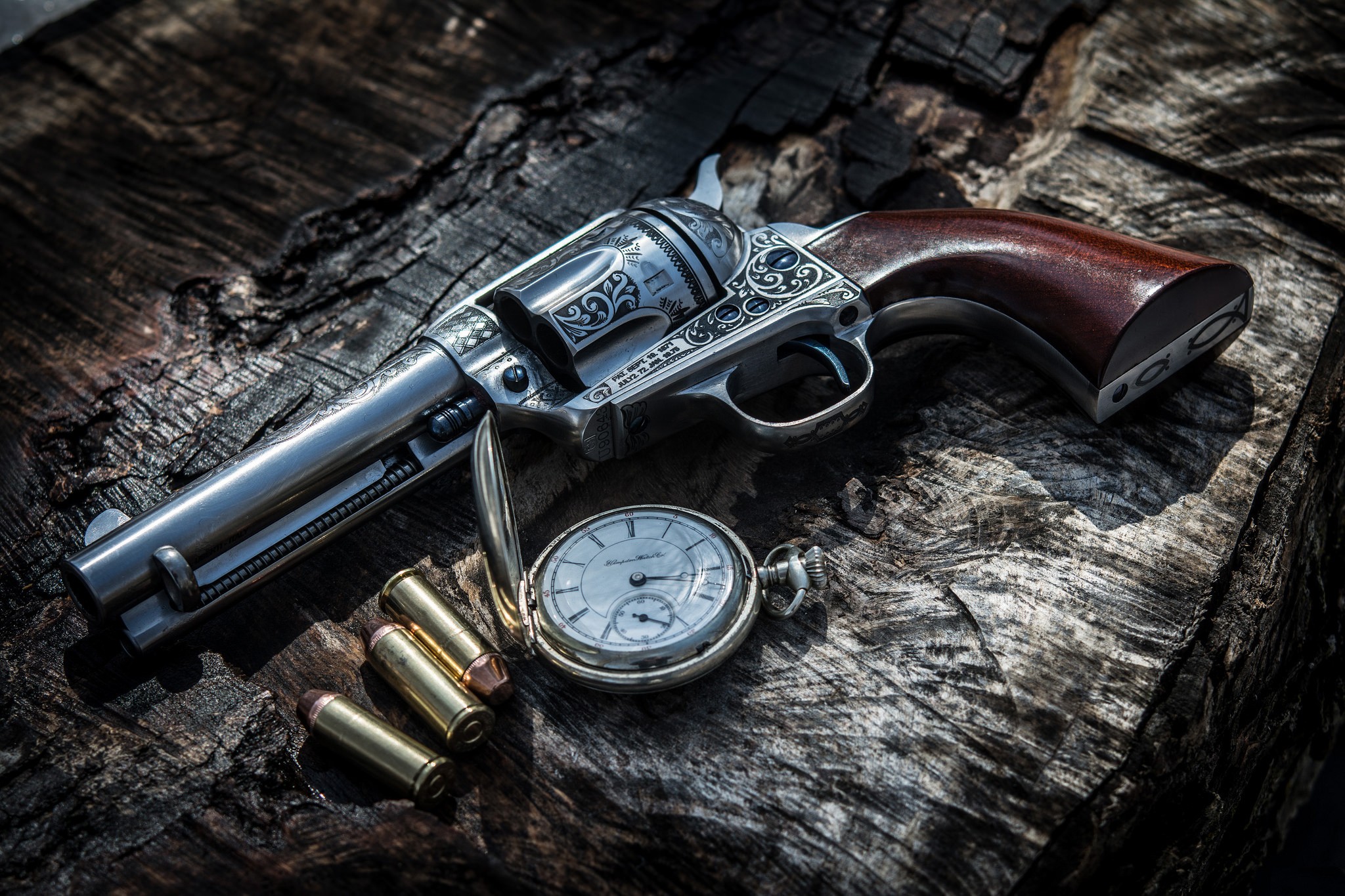 General 2048x1365 revolver weapon clocks gun bullet wood macro ammunition