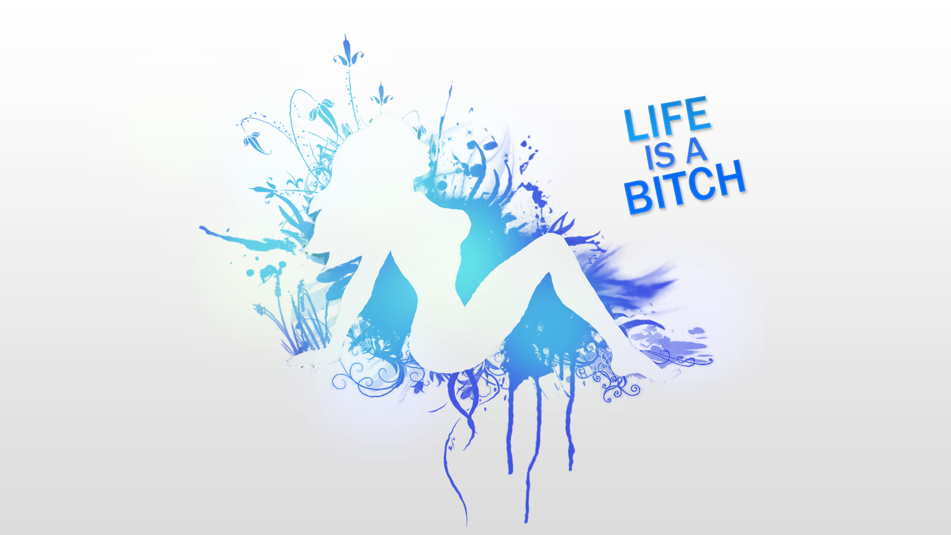 General 1920x1080 life 2D ink bitch cyan women silhouette white background simple background typography