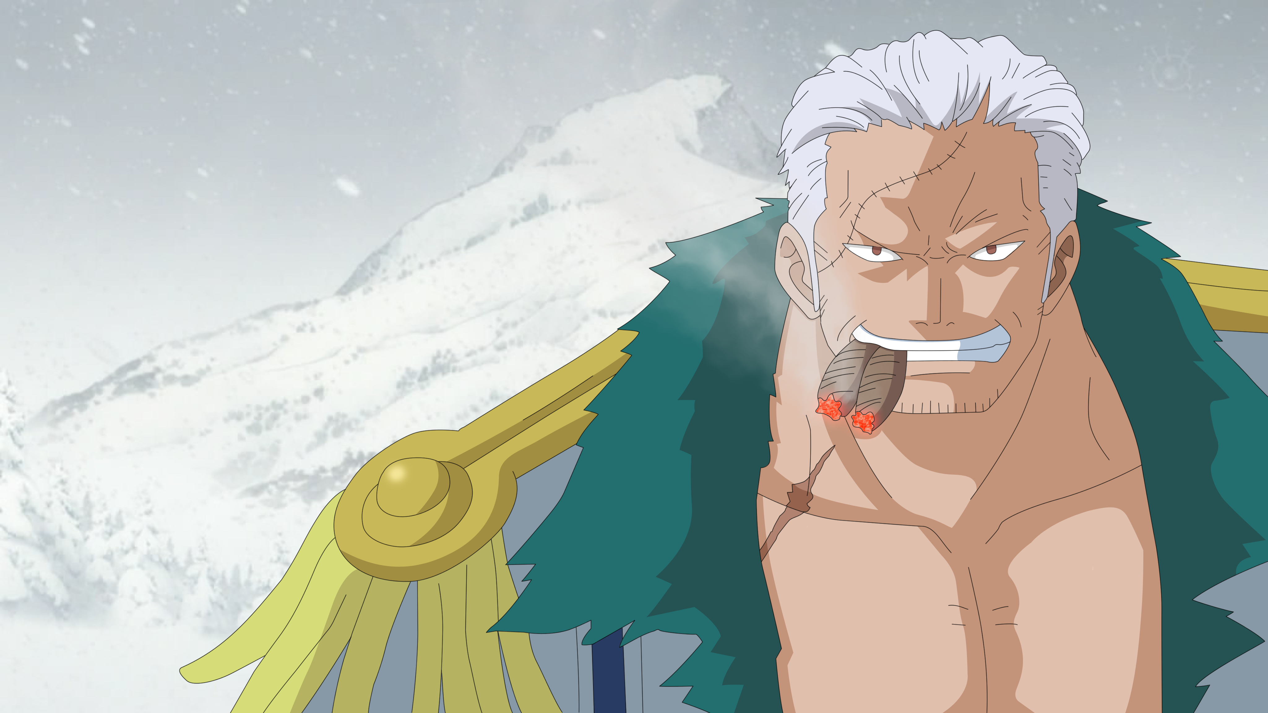 Anime 4098x2304 One Piece anime anime men cigars smoking white hair