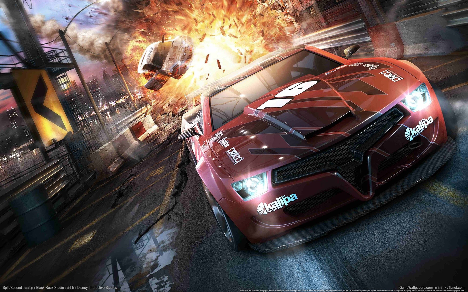 General 1920x1200 car Split Second video games video game art racing red cars vehicle explosion fire