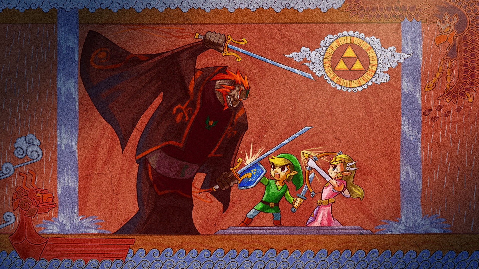 General 1920x1080 Link Zelda Triforce Ganondorf Hylian Shield The Legend of Zelda video games video game art fantasy art