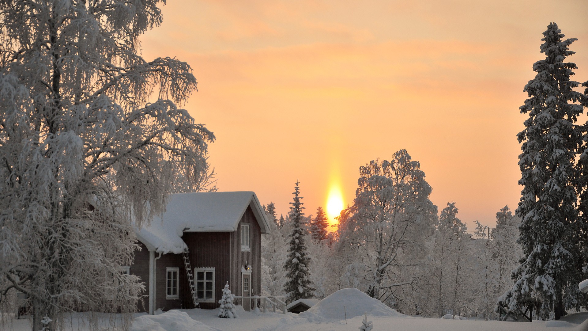 General 1920x1080 winter wood house sunset snow cabin