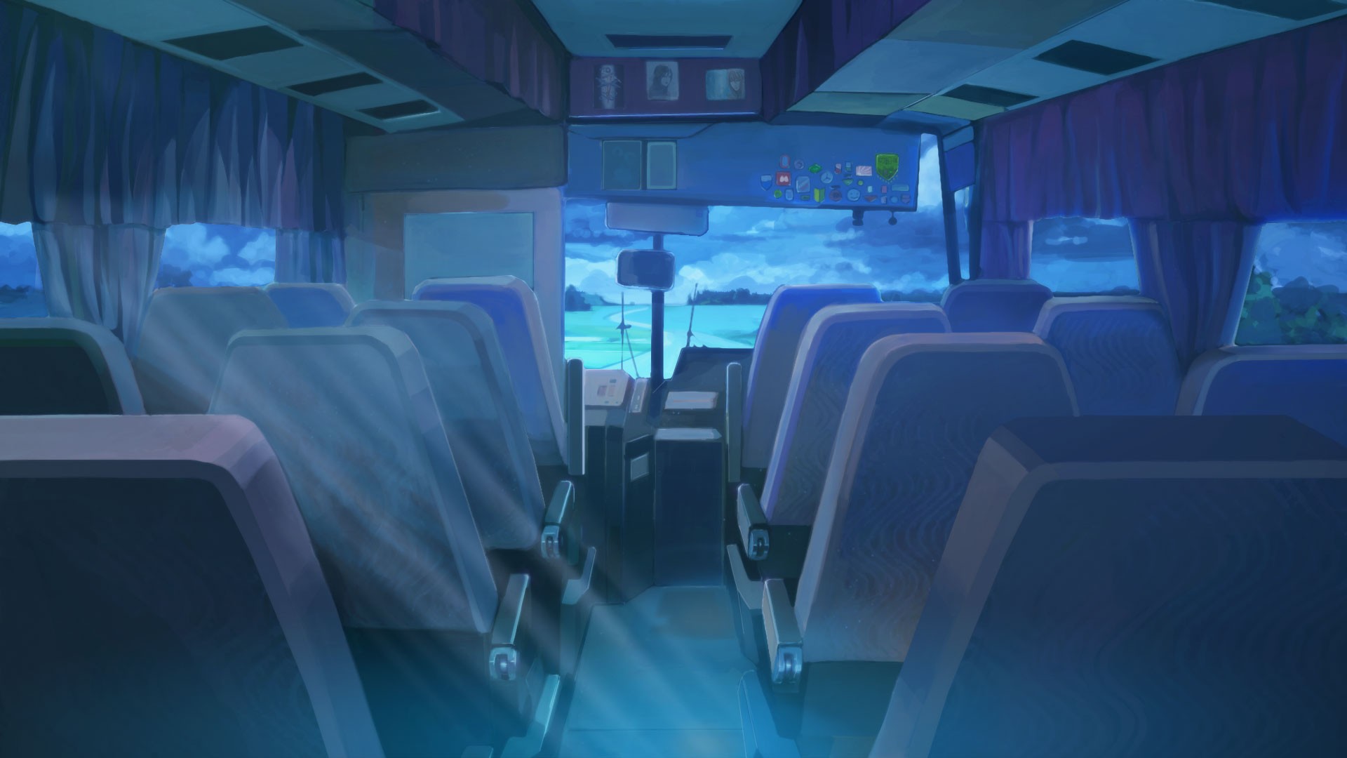 Anime 1920x1080 buses clouds night Everlasting Summer (visual novel) moonlight anime vehicle