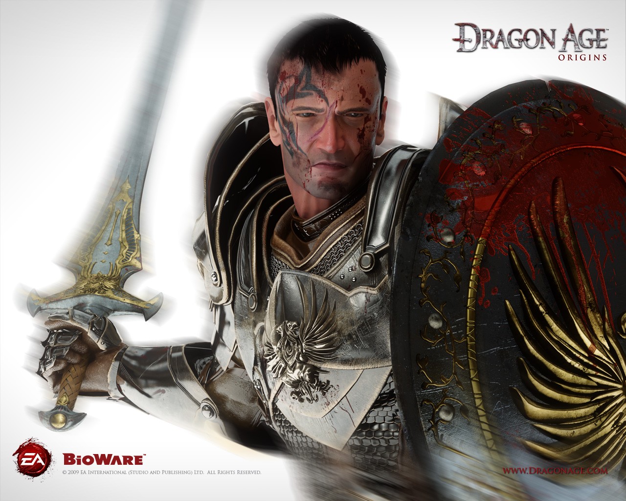 General 1280x1024 Dragon Age: Origins video games 2009 (Year) RPG sword Bioware PC gaming fantasy men video game men shield armor simple background white background Electronic Arts