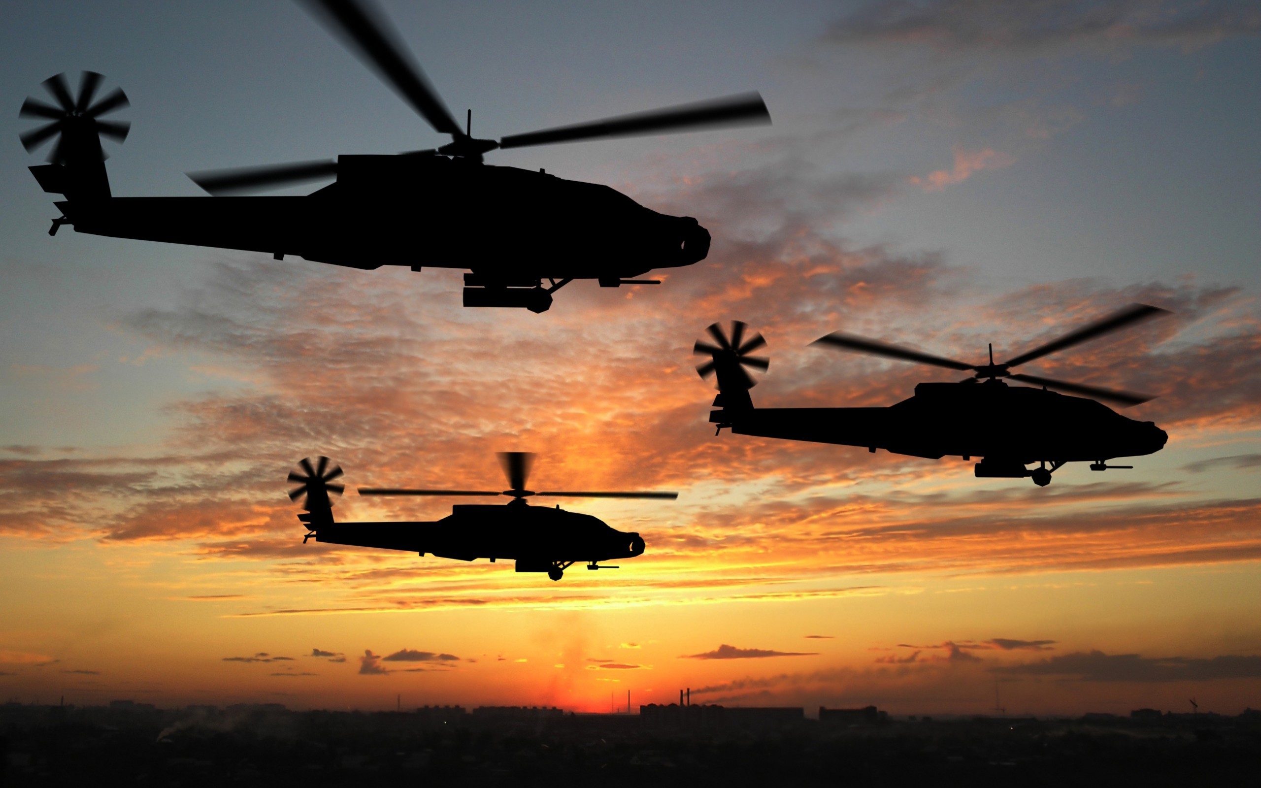 General 2560x1600 helicopters Boeing AH-64 Apache military silhouette military aircraft sunset clouds sky military vehicle vehicle aircraft sunlight dark attack helicopters