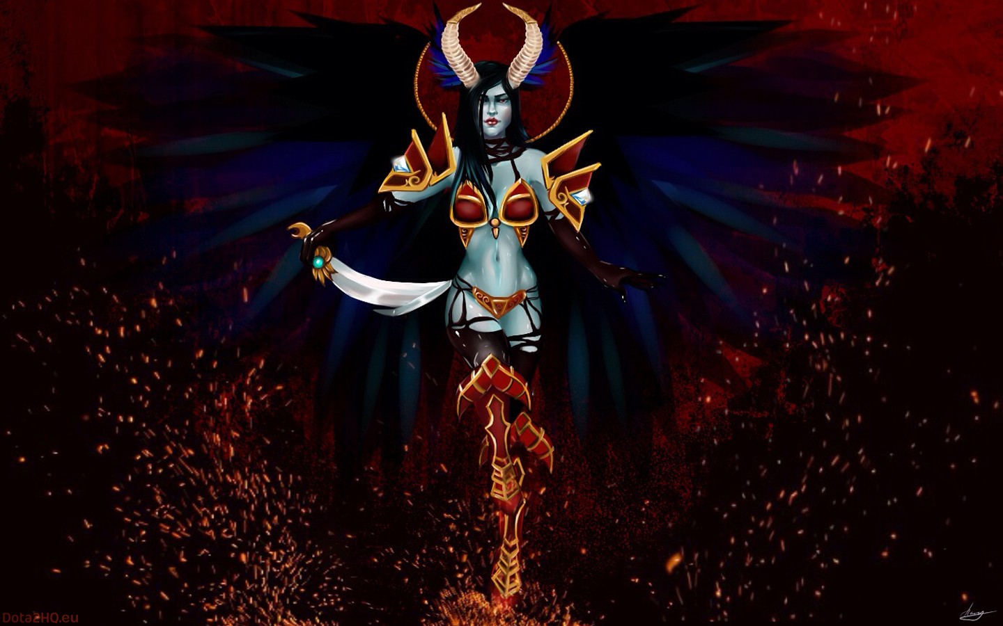 General 1440x900 Dota Queen of Pain succubus horns video game art fantasy art fantasy girl belly dark hair standing PC gaming Dota 2