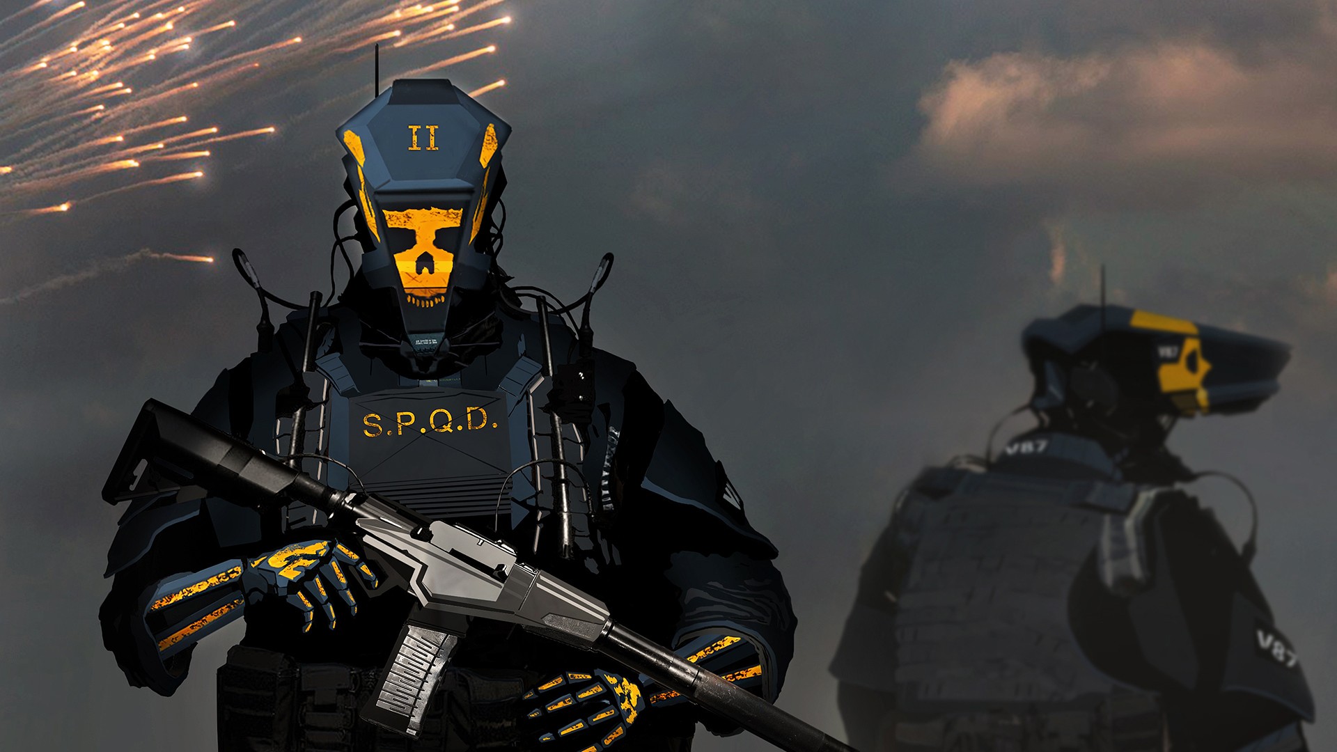 General 1920x1080 police artwork weapon frontal view futuristic cyberpunk