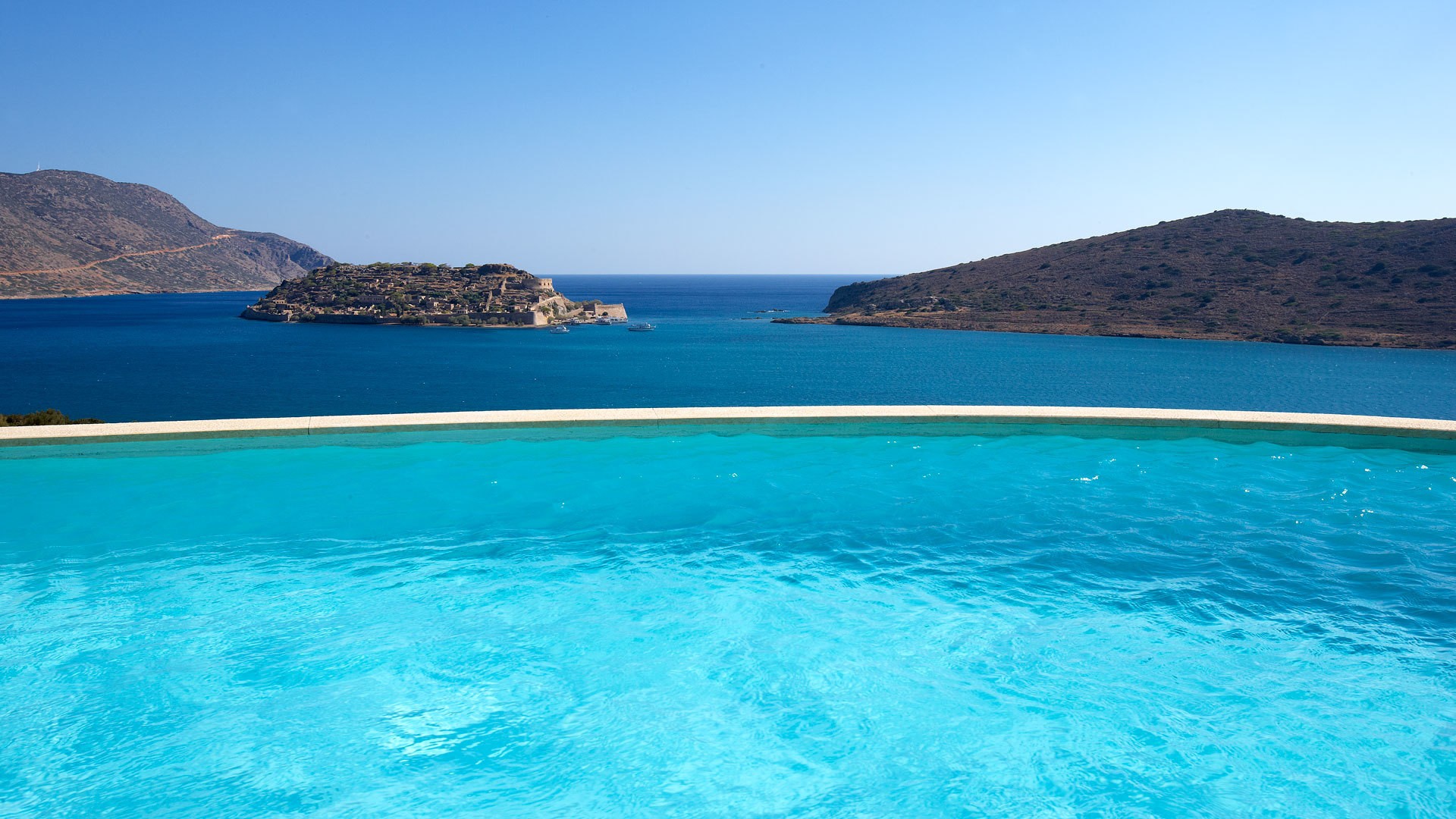 General 1920x1080 landscape swimming pool island sea Greece bay water sky horizon