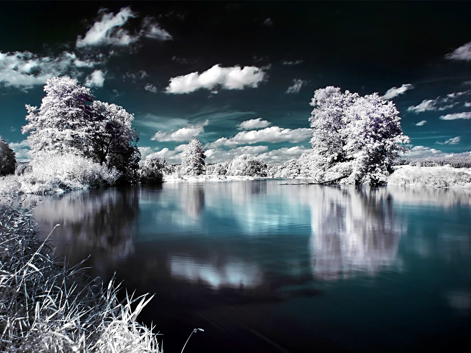 General 1600x1200 landscape lake selective coloring trees nature winter cold reflection