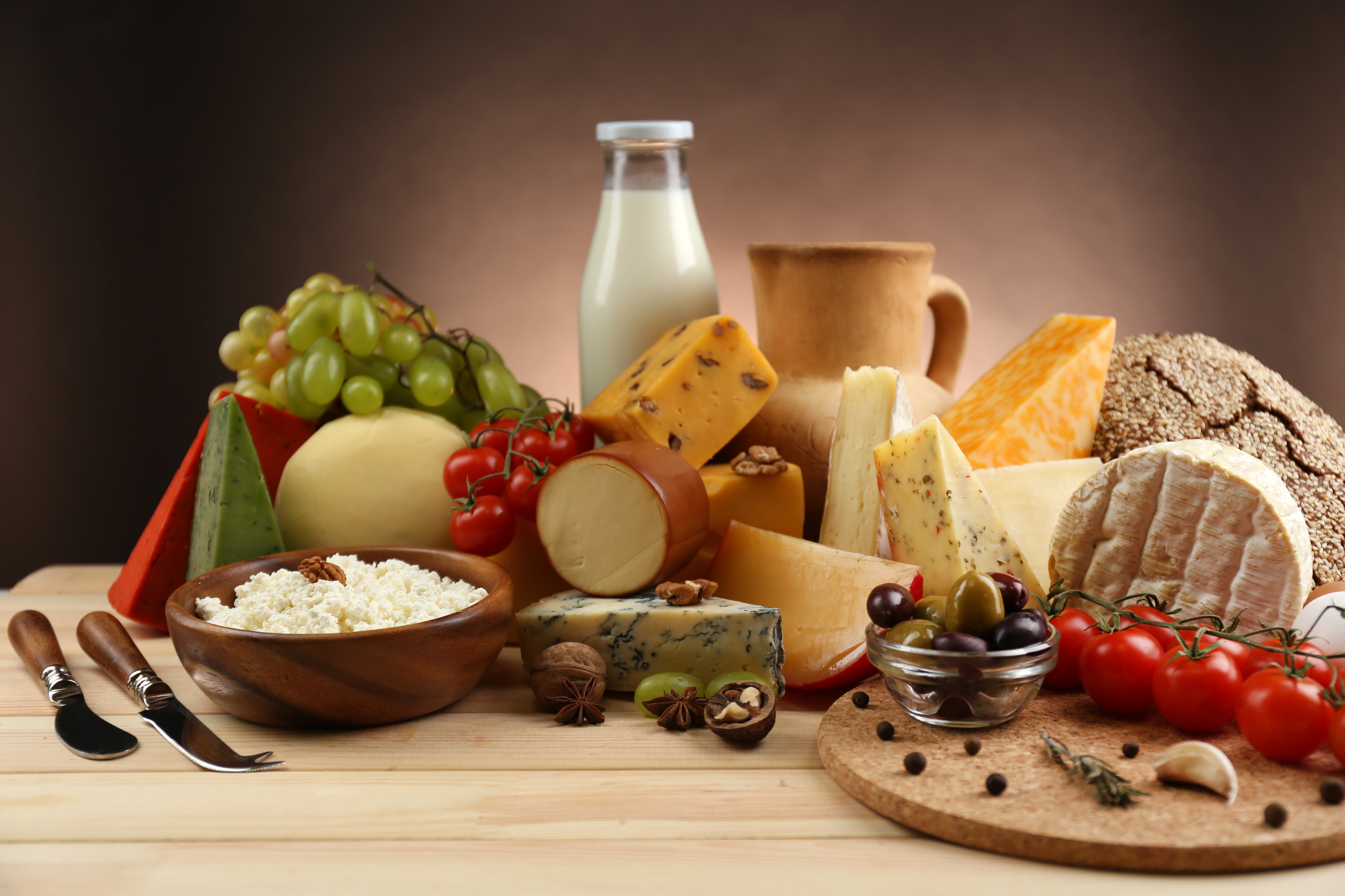 General 5472x3648 food still life cheese tomatoes milk grapes nuts berries fruit bread