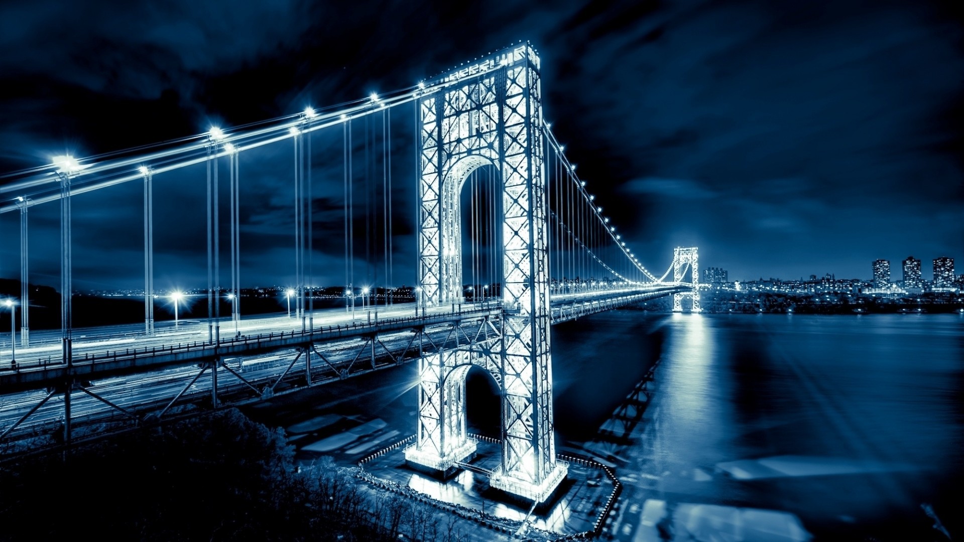 General 1920x1080 Brooklyn lights bridge George Washington Bridge New York City cityscape night USA digital art
