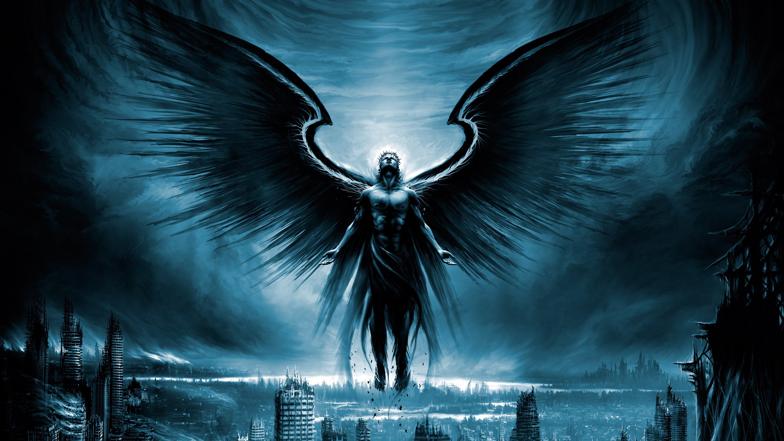 General 2560x1440 Vitaly S Alexius apocalyptic fantasy art artwork ruins wings futuristic