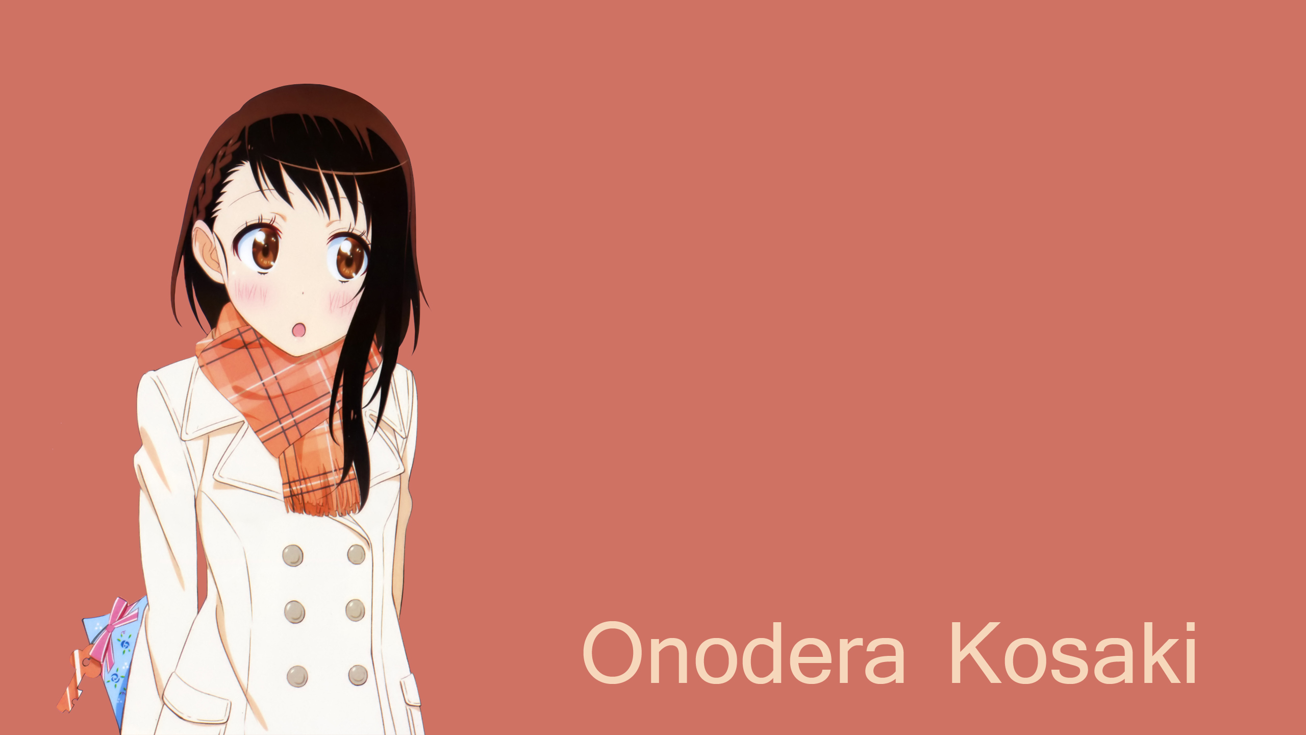 Anime 2560x1440 Onodera Kosaki Nisekoi anime girls anime text simple background open mouth dark hair brown eyes standing