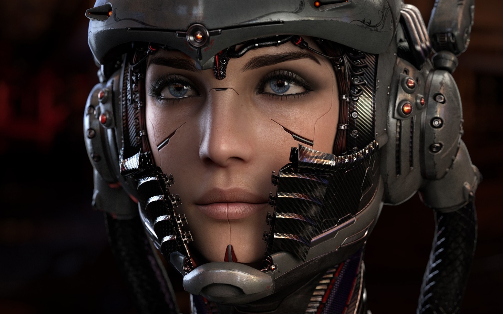 General 1680x1050 CGI futuristic science fiction helmet cyborg digital art science fiction women blue eyes