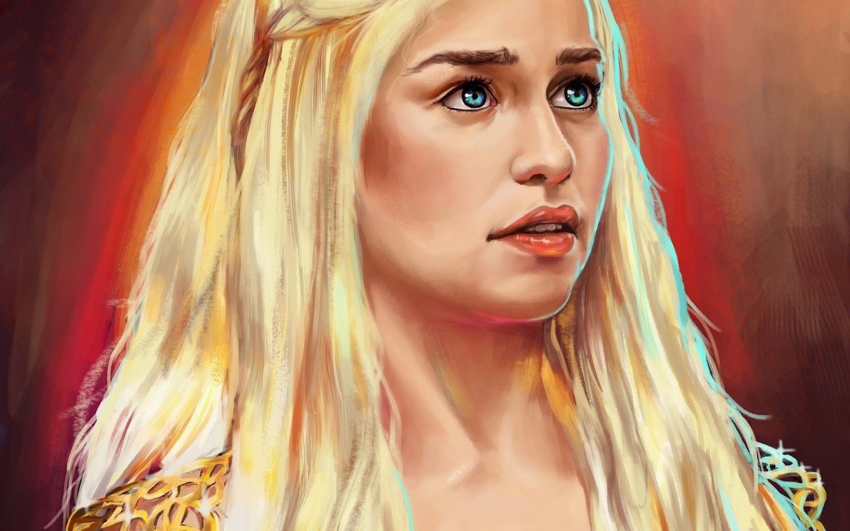 General 1680x1050 digital art Daenerys Targaryen Game of Thrones fan art TV series fantasy art fantasy girl blonde red lipstick blue eyes women
