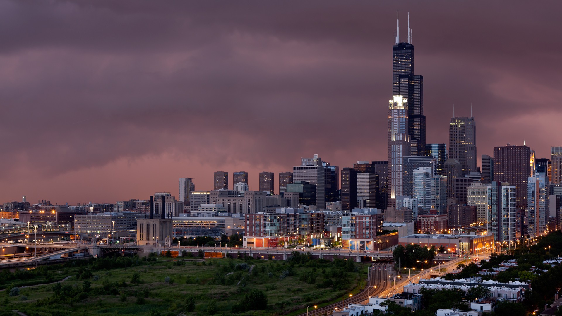 General 1920x1080 cityscape dusk Chicago USA