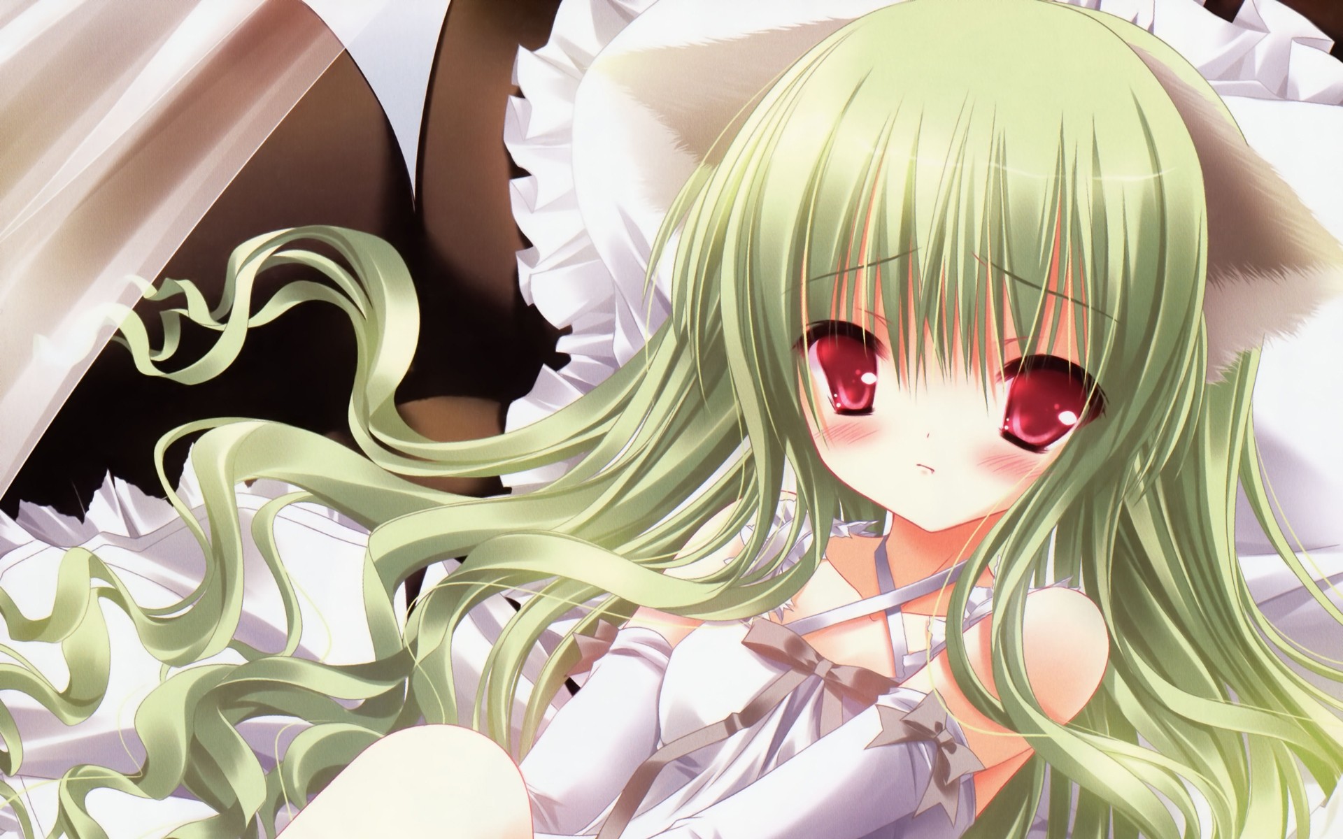 Anime 1920x1200 anime anime girls red eyes green eyes original characters green hair long hair looking at viewer