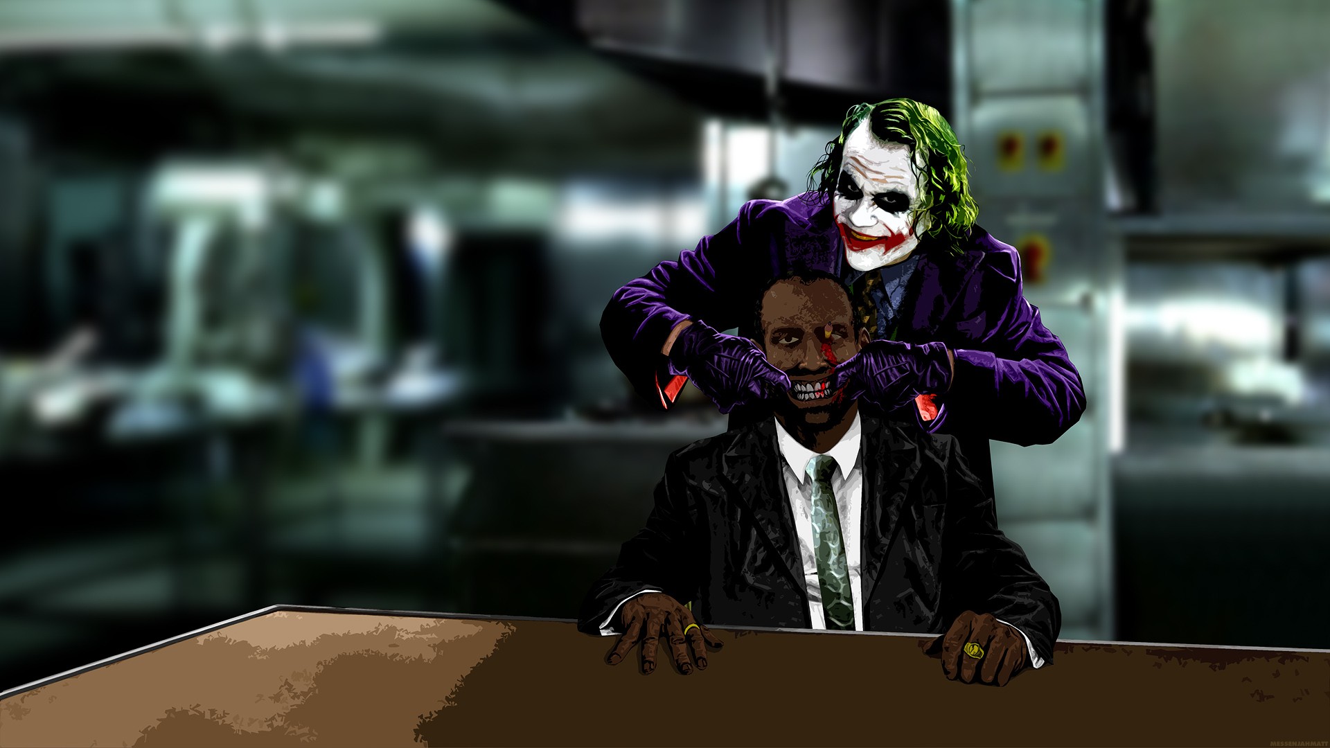 General 1920x1080 Joker MessenjahMatt The Dark Knight Batman artwork Heath Ledger smiling green hair movies