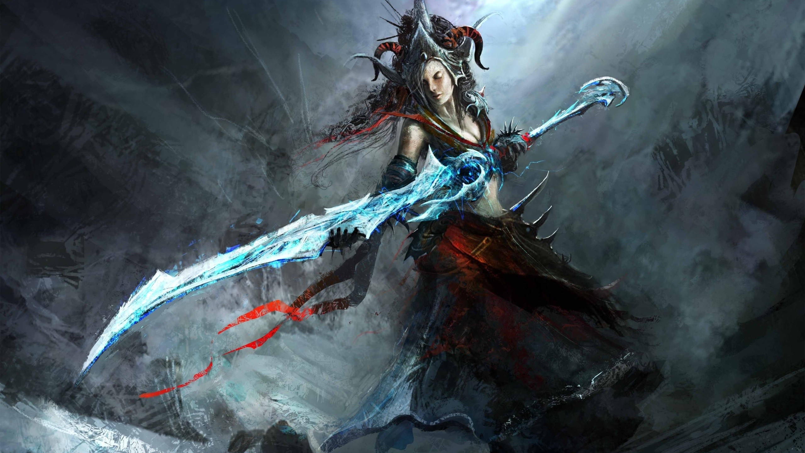 General 2560x1440 fantasy art fantasy girl artwork women sword women with swords
