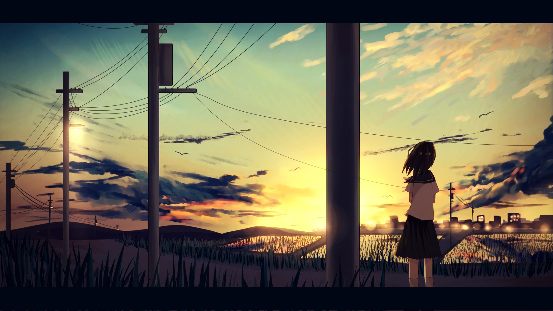 Anime 1774x1000 anime anime girls power lines sky outdoors sunlight moescape