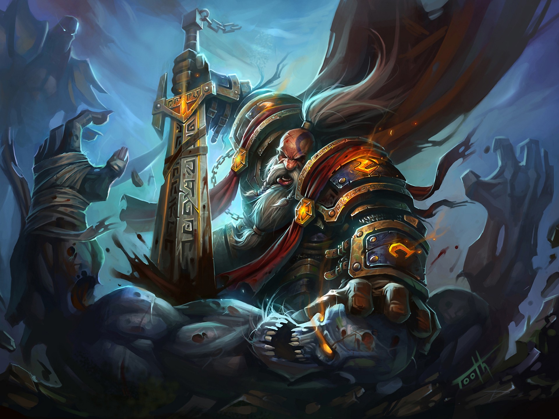 General 1920x1440 dwarf paladin World of Warcraft PC gaming fantasy art sword fantasy armor video game art