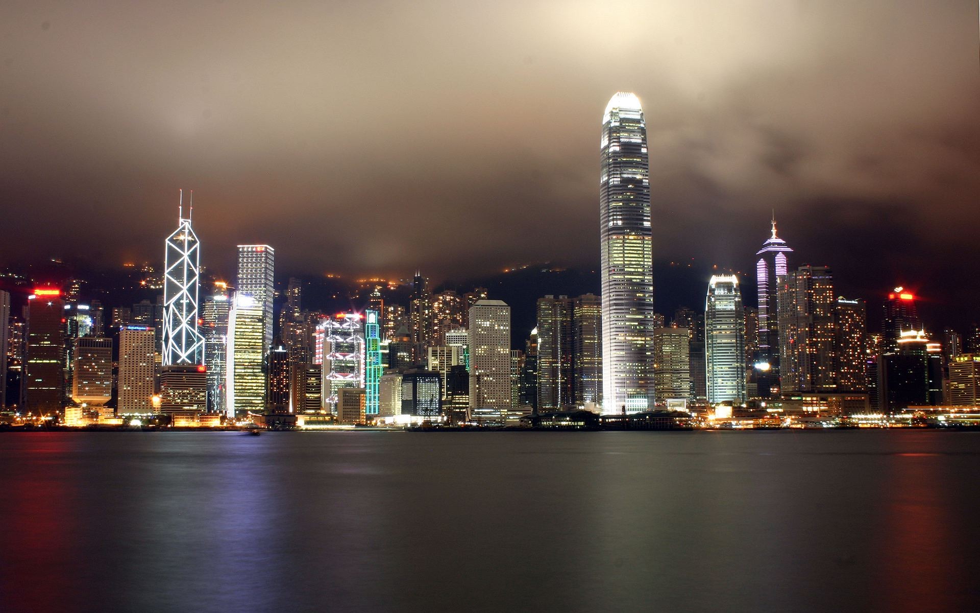 General 1920x1200 Hong Kong city night cityscape skyline building Victoria Harbour Asia clouds overcast