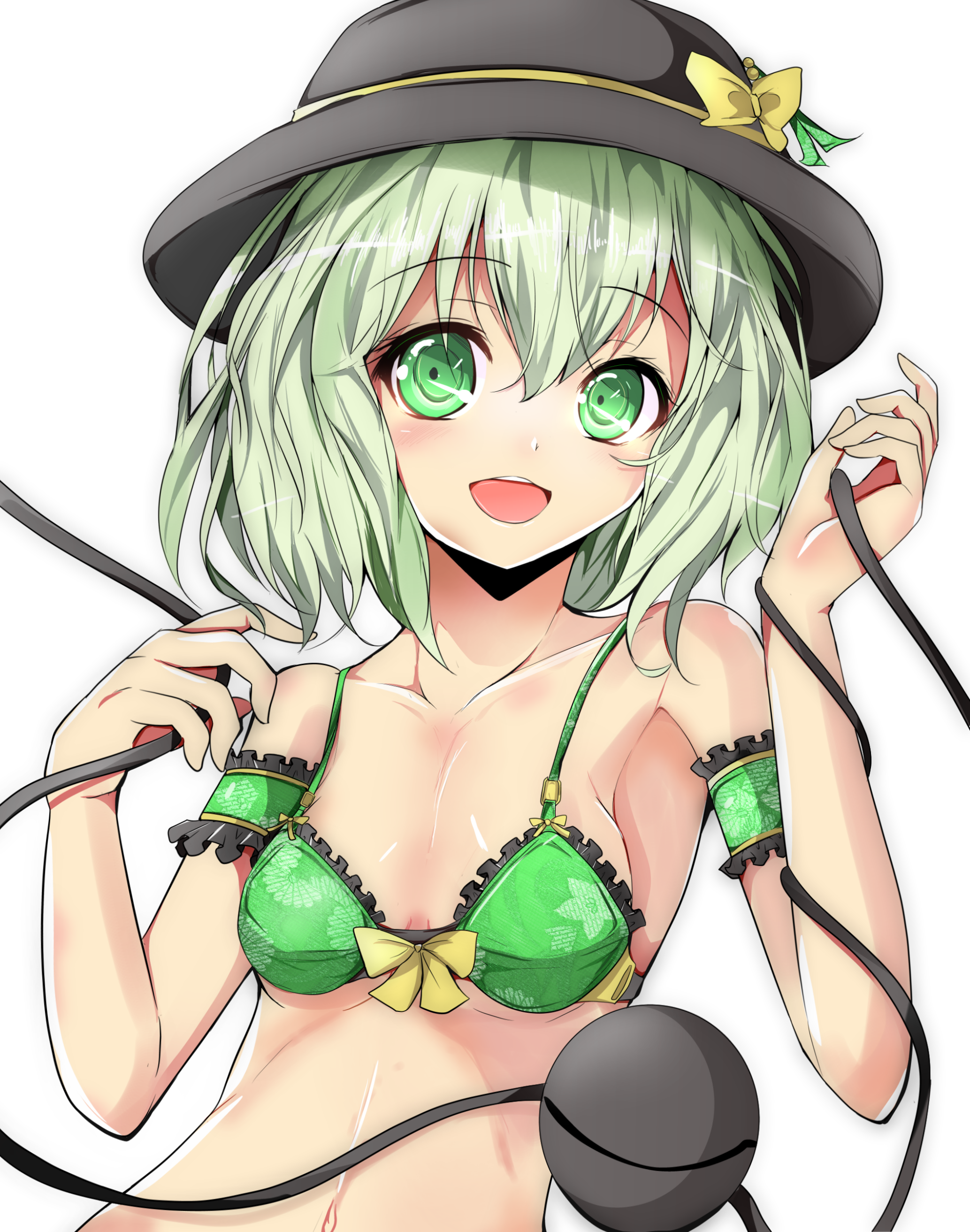 Anime 2067x2625 Touhou anime bra green eyes green bra green hair hat anime girls women with hats open mouth underwear white background simple background