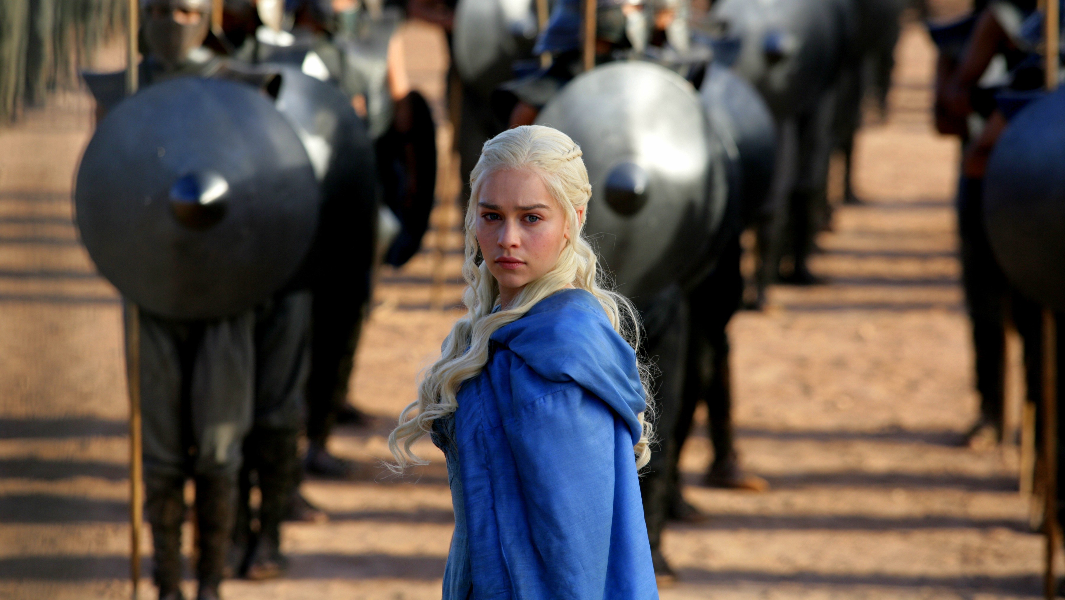 People 3600x2029 Daenerys Targaryen Game of Thrones blue clothing Emilia Clarke blue coat women fantasy girl blonde TV series celebrity actress
