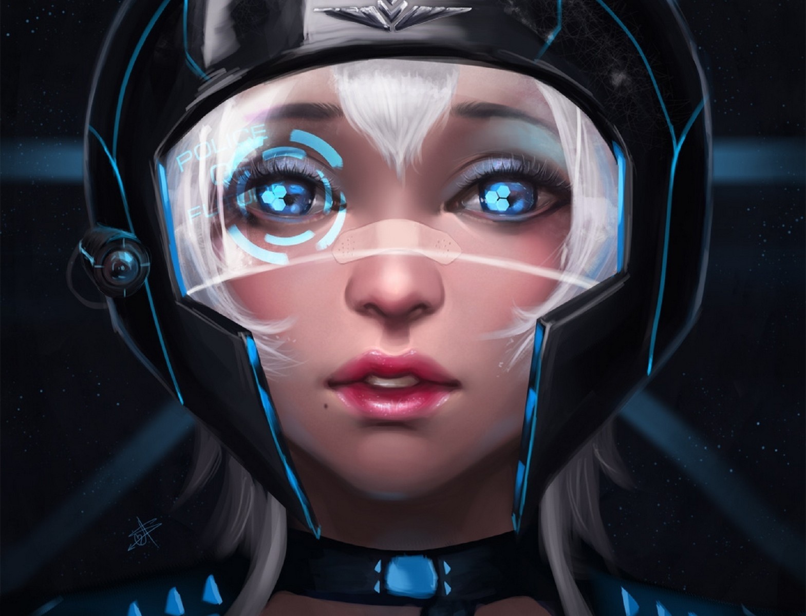 Anime 1569x1200 anime girls anime blue eyes helmet futuristic face science fiction women women science fiction