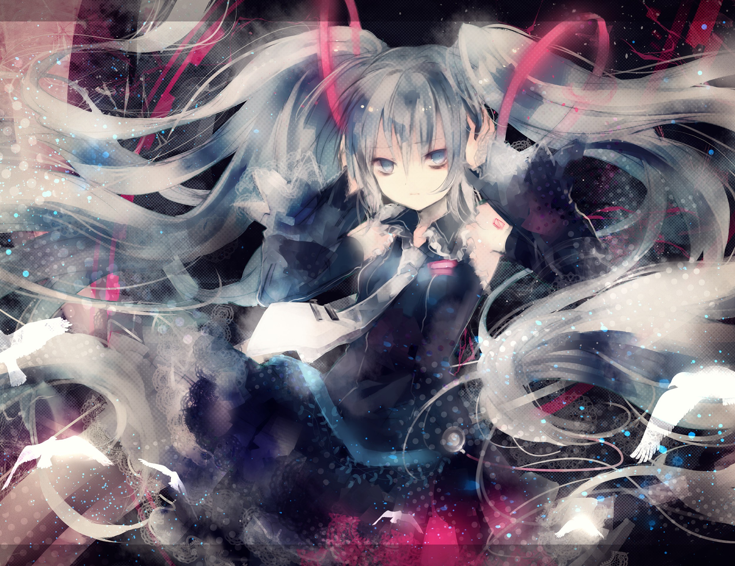Anime 2500x1926 Vocaloid Hatsune Miku anime girls anime blue eyes long hair looking at viewer tie
