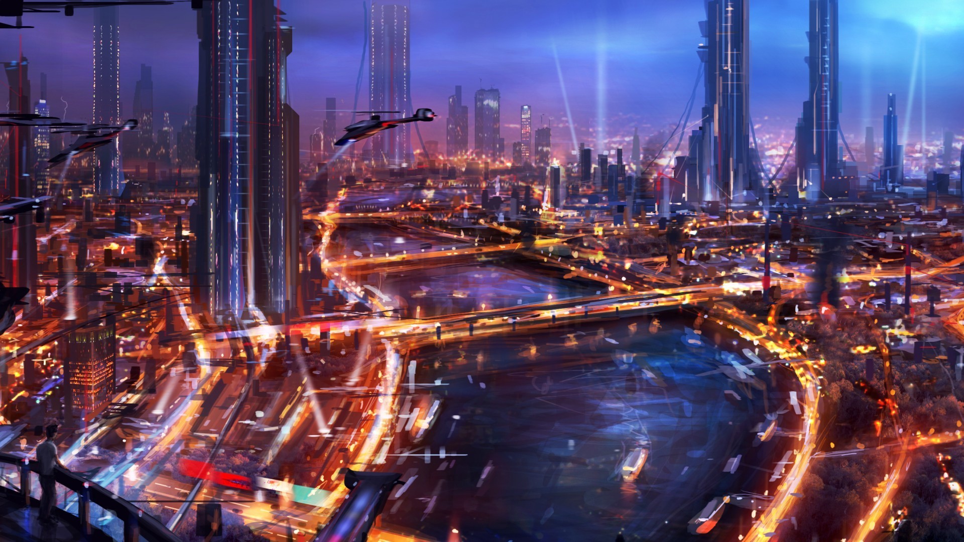 General 1920x1080 artwork city futuristic painting futuristic city science fiction