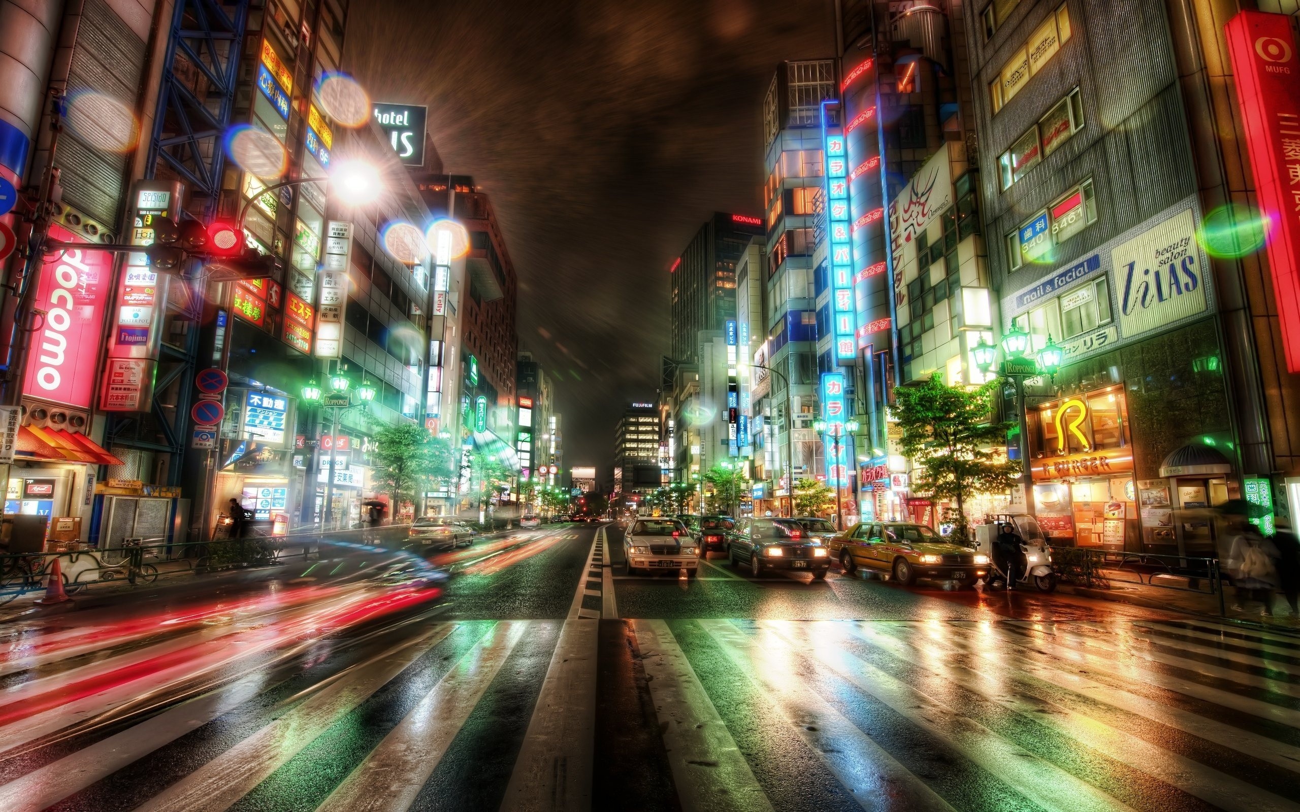 General 2560x1600 Tokyo city road traffic lights neon long exposure rain wet Japan night HDR cityscape Asia street